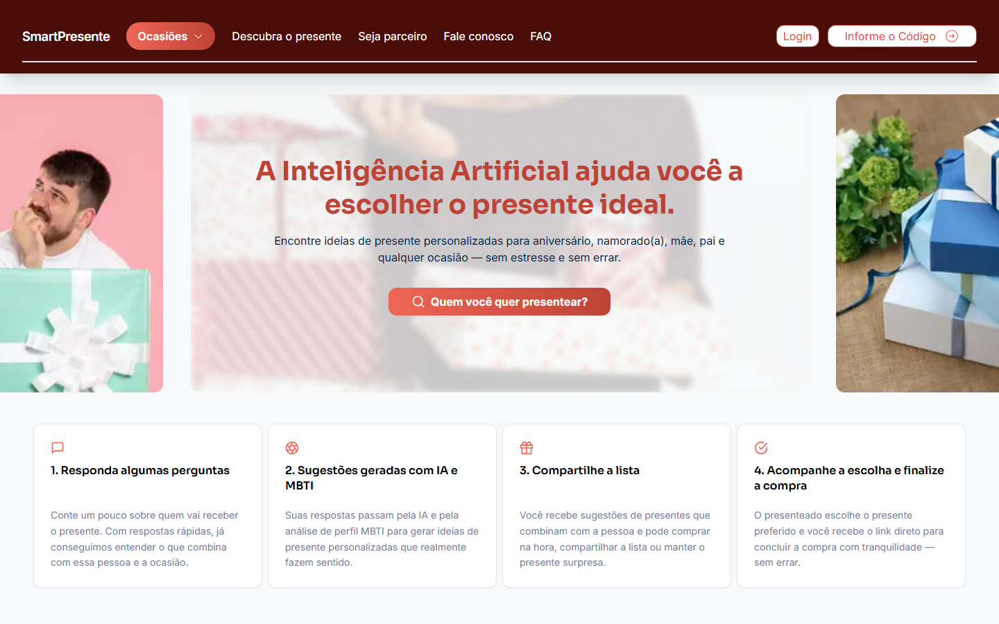 Página inicial do Smart Presente em produção
